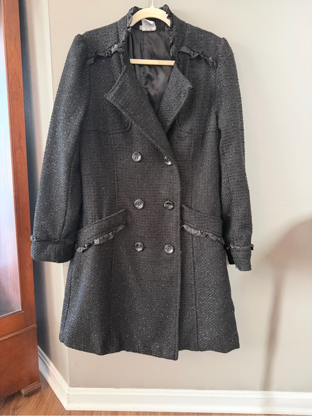 Vintage Lulumari Black Tweed Double-Breasted Winter Coat. Medium/Large